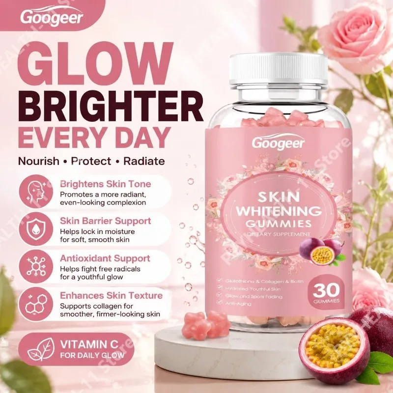 Googeer Vitamin C Skin Whitening Gummies with Glutathione Collagen Biotin for Brightening Antioxidant Support 30 Gummies