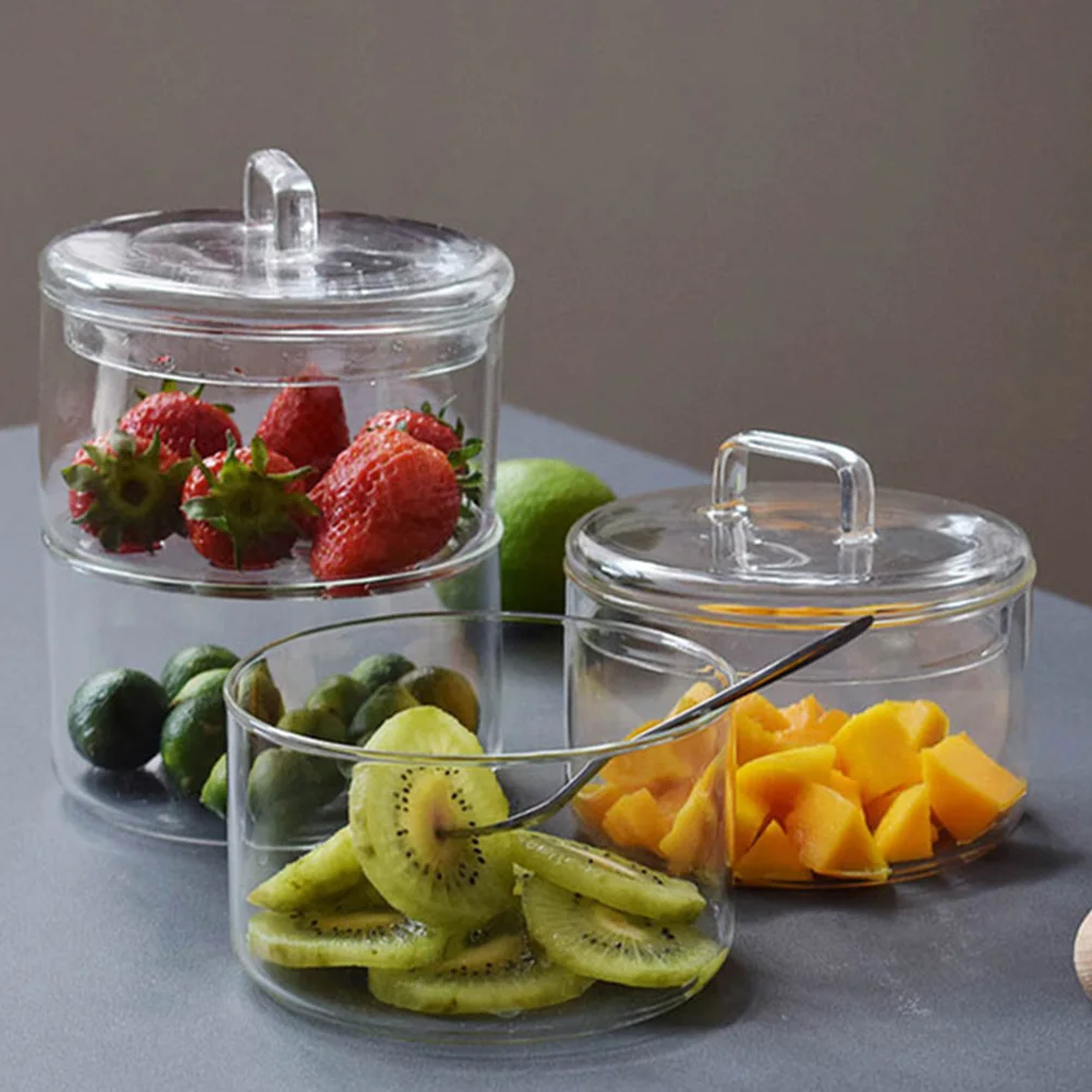 1Pcs Glass Bowl with Lid Multifunctional Salad Snack Storage Container One Piece Molding Technology Easy Clean
