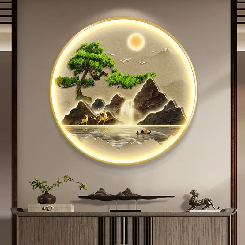 Round entrance decorative painting corridor hanging painting flowing water makes money high-end landscape