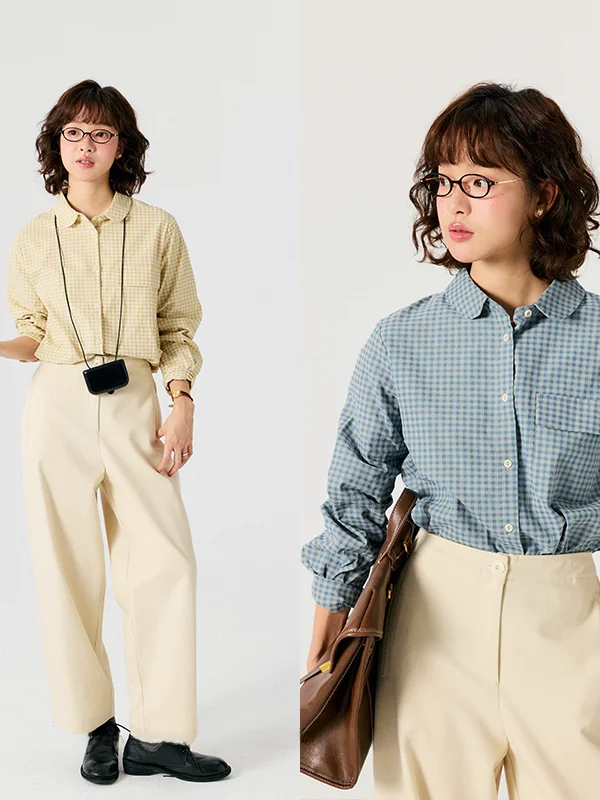 

Художественная винтажная вельветовая ткань в клетку, универсальная женская рубашка прямого кроя с длинными рукавами из дышащего хлопка