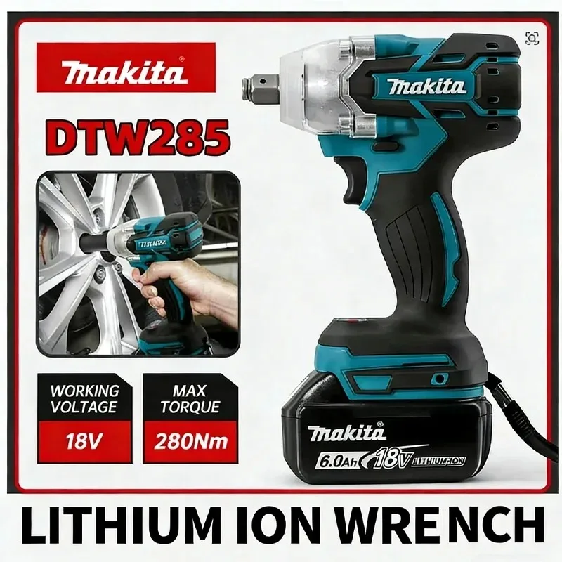 Makita DTW285 18V Brushless Cordless Impact Wrench 280N·m 1/2 Inch Drive with Auto Stop for Auto Repair and Brake Work