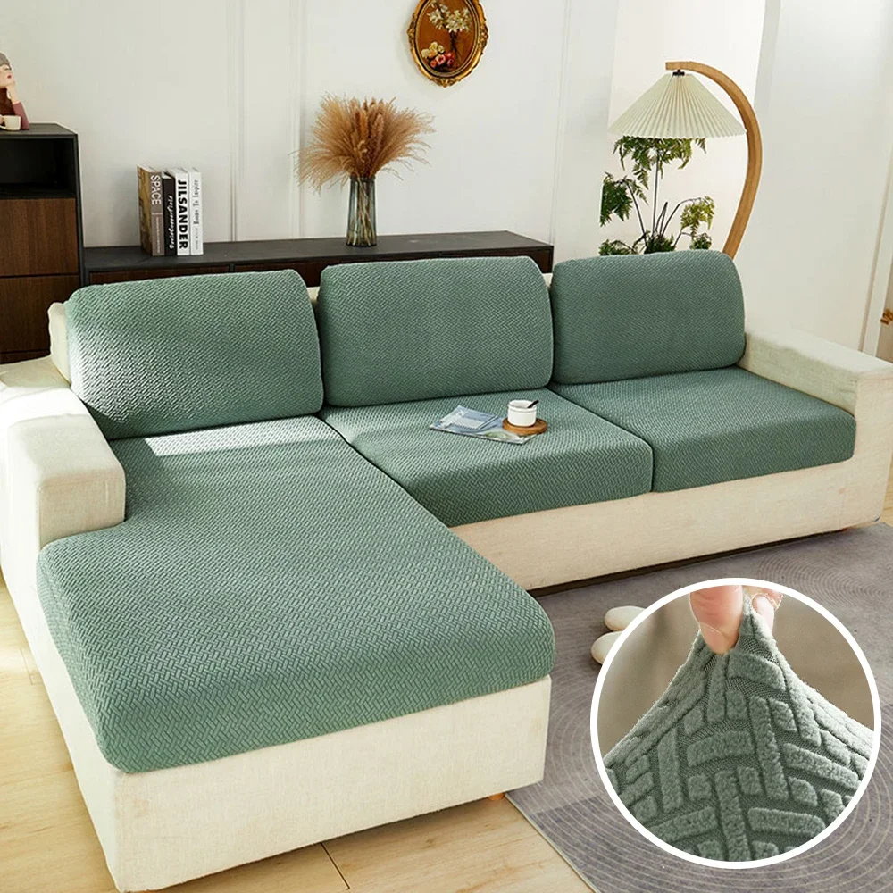 Elastischer Sofabezug für Wohnzimmer, Jacquard, solider Sofa-Sitzbezug, grau, waschbar, Sitzkissenbezug, Möbelschutz, Schnitt – Detail 19