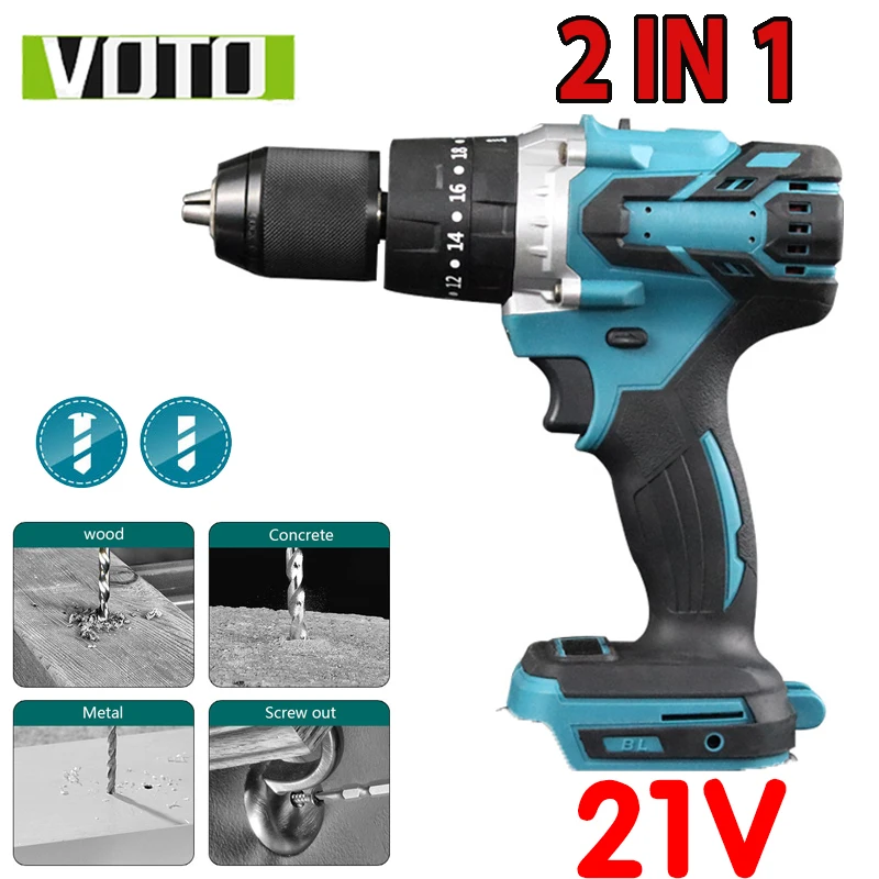 

VOTO 21V Cordless Drill Electric Impact High-power Lithium Battery Wireless Screwdriver Hand Drills Home DIY Electric Power Tool