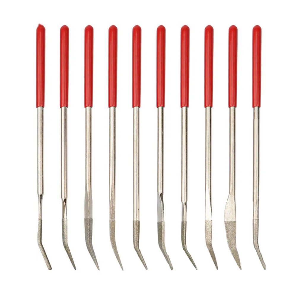 10 قطعة مجموعة ملفات مطلية بالألماس مع مقابض مطاطية مريحة ملفات بندقية معدنية صغيرة ملف مجوهرات أدوات يدوية دقيقة 2025