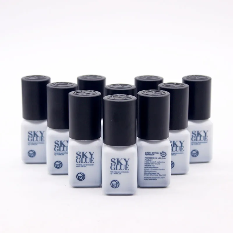 10 Bottles SKY S Plus 5g Glue Eyelash Extension Supplies 1s Fast Dry Lasting Strongest Black Adhesive with Original Bag Korea