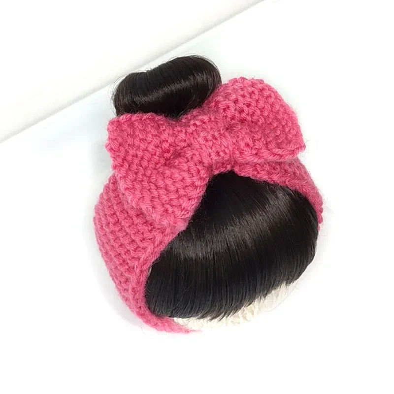 Cute Baby Girl Bun Wig Hat Cap Headbands Hairpiece Newborn Children Kids Girls Headwear Dectable Knitted Bow Hair Accessories