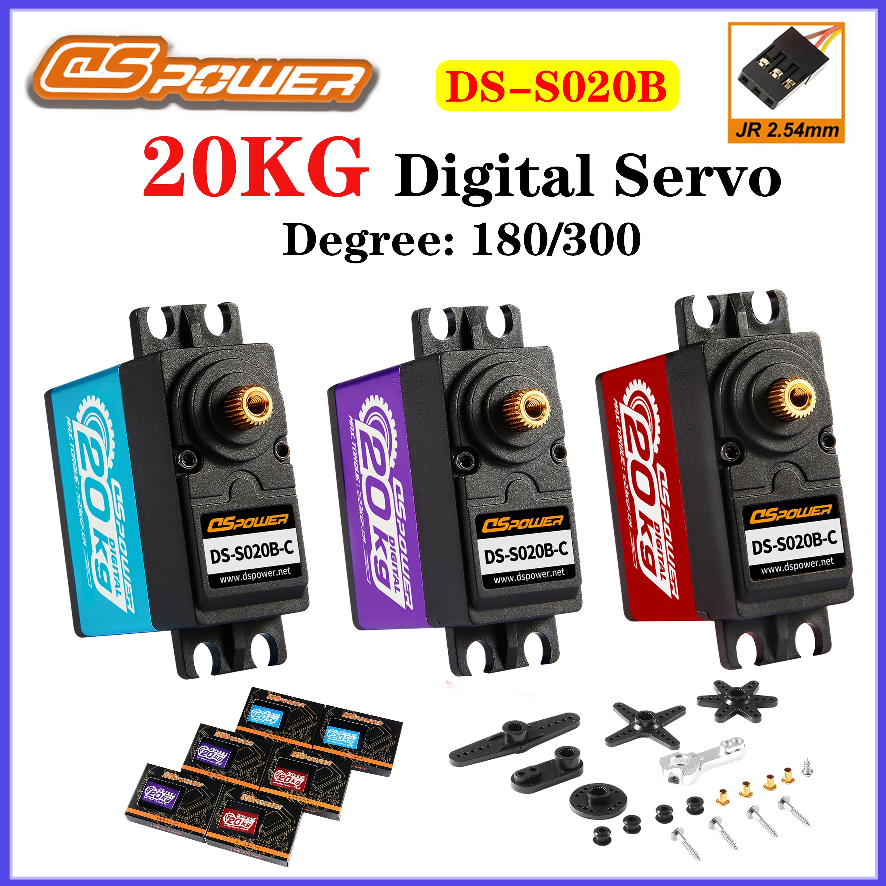 

DSpower 20KG Metal Gear Digital Servo 180/300 Degrees Half Aluminum Frame for 1/8 1/10 RC Car Truck Crawler Wltoys Axial Parts
