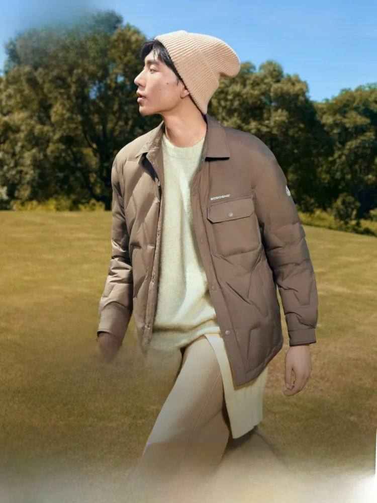 

Мужская короткая легкая пуховая куртка Bosideng, приталенный крой, воротник-рубашка, проклеенные карманы, для активного отдыха, города, повседневной носки, модная