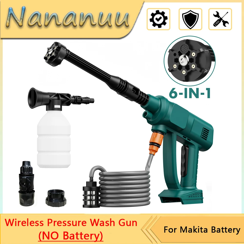 Nananuu Wireless Pressure Wash Gun Pipe Adjustable Portable Pressure Washer Lightweight Cordless Jet Wash Car Washer