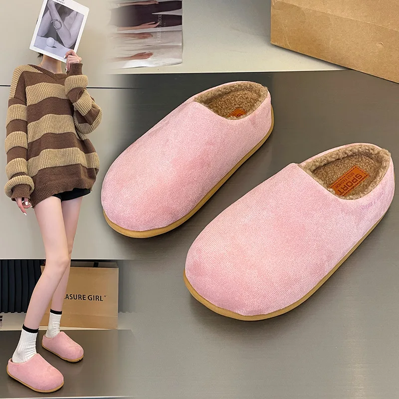 

Cotton Slippers with Fleece, Slip-On, Comfortable, Versatile, Height-Increasing, Closed-Toe Women's Slippers