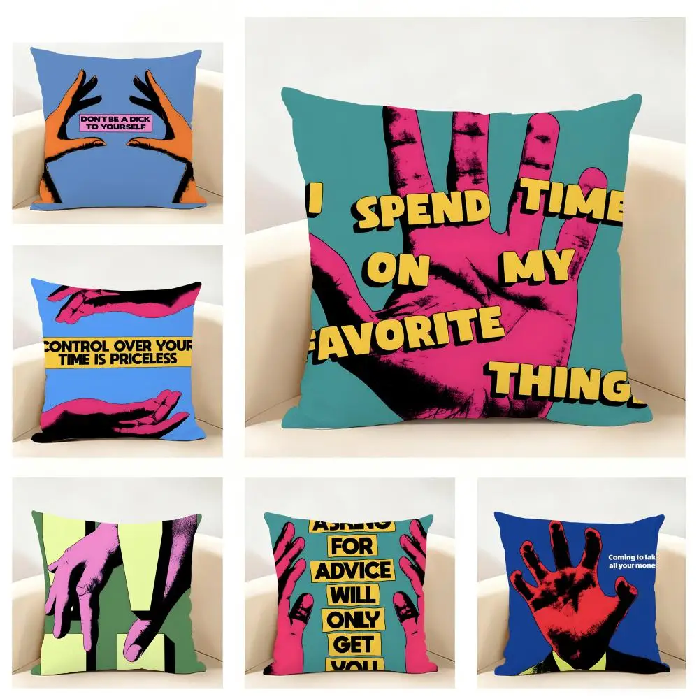 Stylish Playful Creative finger poster Cushion Cover Linen Minimalist Soft  for Sofa Bed Home Room Decor