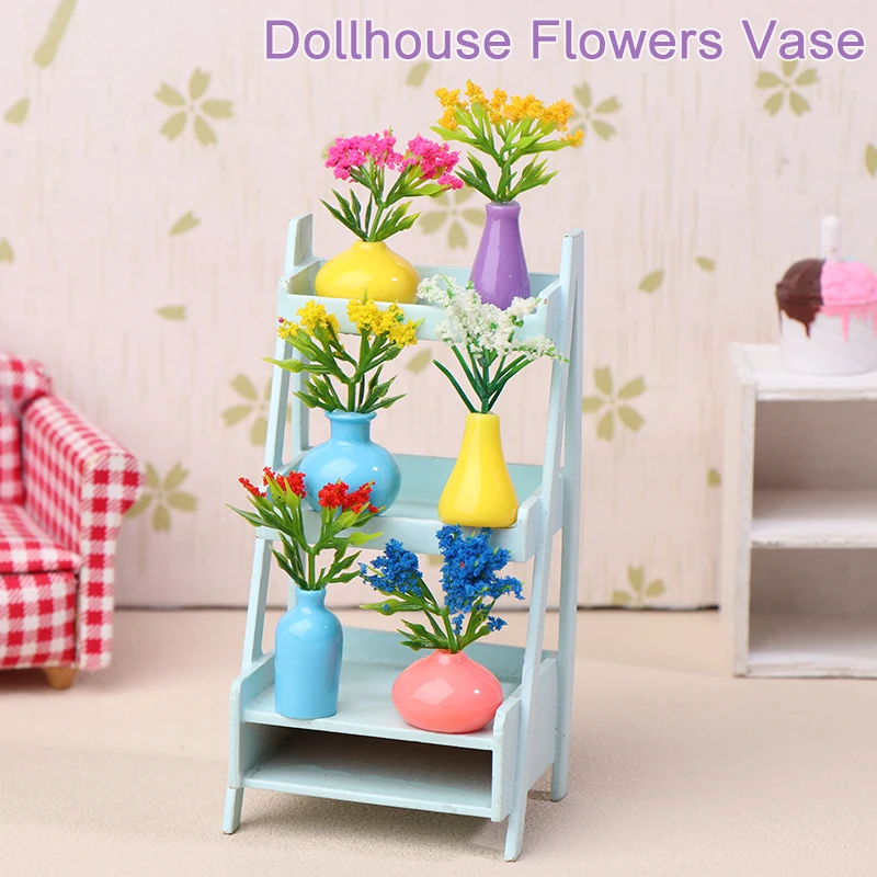 1/12 Dollhouse Miniature Flowers Vase Plant Potted Model Dollhouse Home Decor Toy Micro Landscape Scenery Photo Props