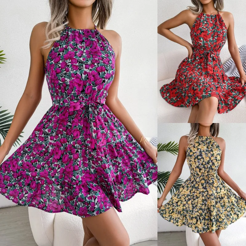 Spring Summer Casual Ruffled Flowy Floral Vacation Midi Dress Women EU US Gown