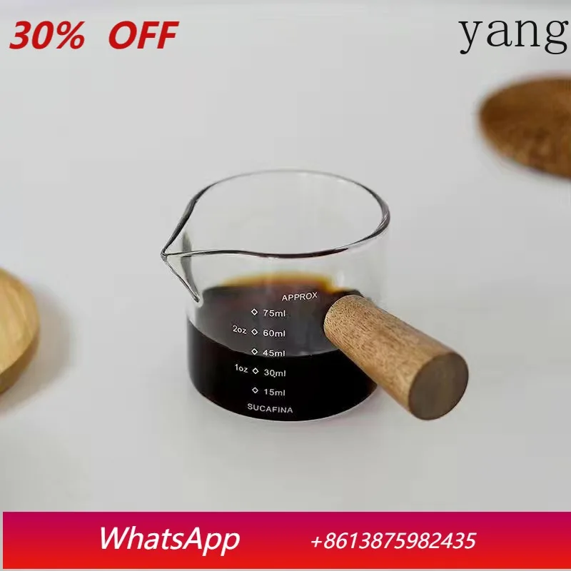 

LTT glass small milk cup wooden handle milk cup espresso engraving measuring cup