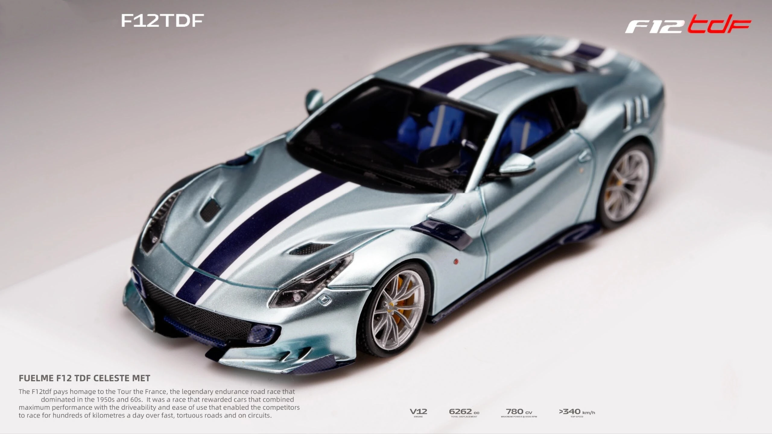 

Fuelme TOC 1:64 F12 TDF ледяной синий, эксклюзивная литая под давлением модель автомобиля из смолы, ограниченная серия