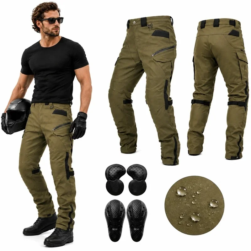 Men All‑Season Motorcycle Riding Pants Waterproof  Double‑Layer Breathable High‑Waist Anti‑Drop Protective Motocross Accessories