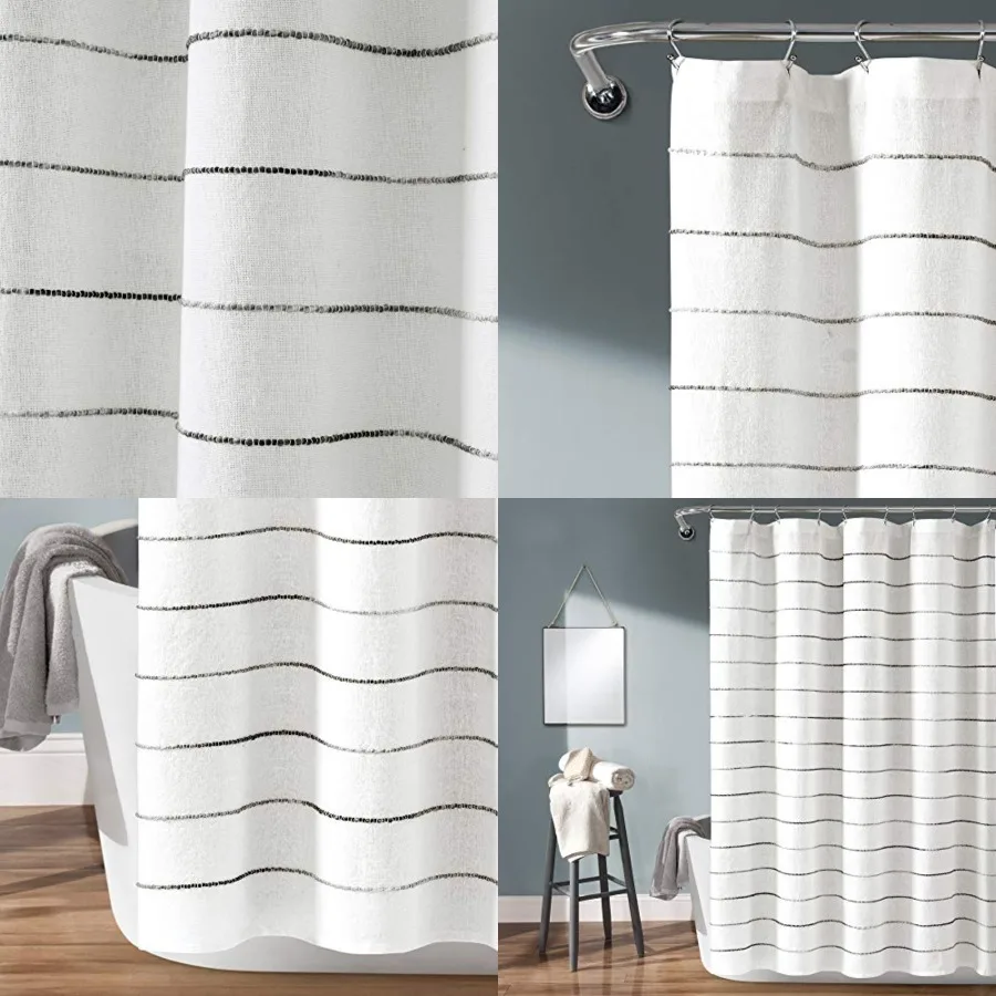 

Ombre Stripe Yarn Dyed Cotton Shower Curtain, 72 W x 72 L, Gray Multi - Fabric Shower Curtains - Striped Bathroom Curtain - Far