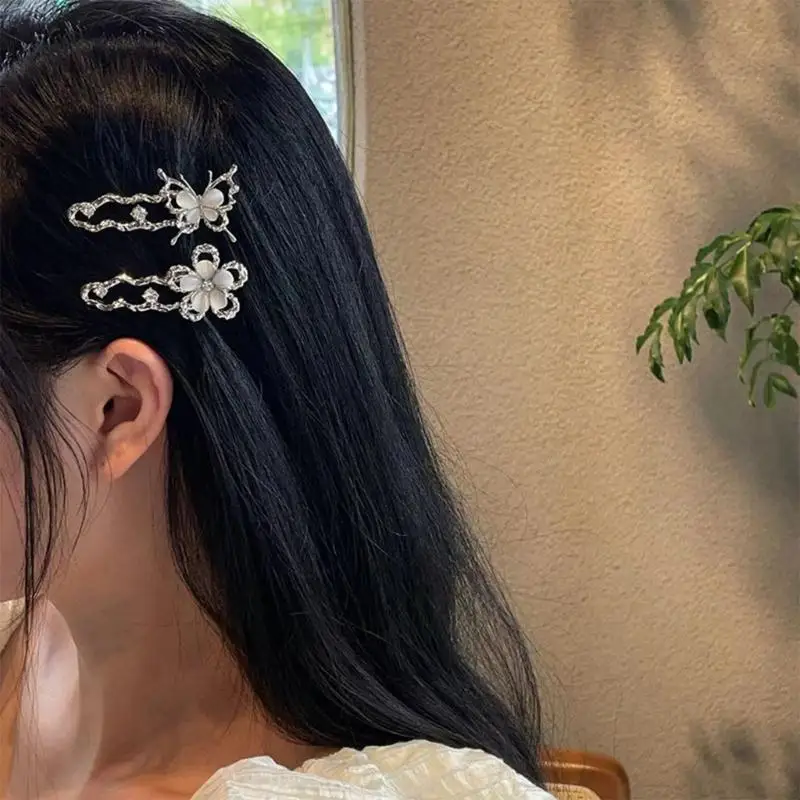 652F 1 Pair Elegant Liquid Cats Eye Stone Butterfly Hair Clip Hollowout Designs Hair Barrette for Women and Teens Daily Use