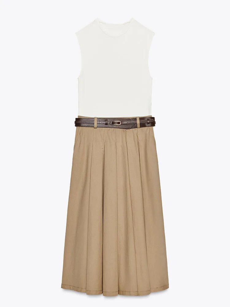 

New Summer Women's Dr Ele Waist Belt Splicing round Ne Svel Dr Ethnic Stage Costume Faionable Trendy