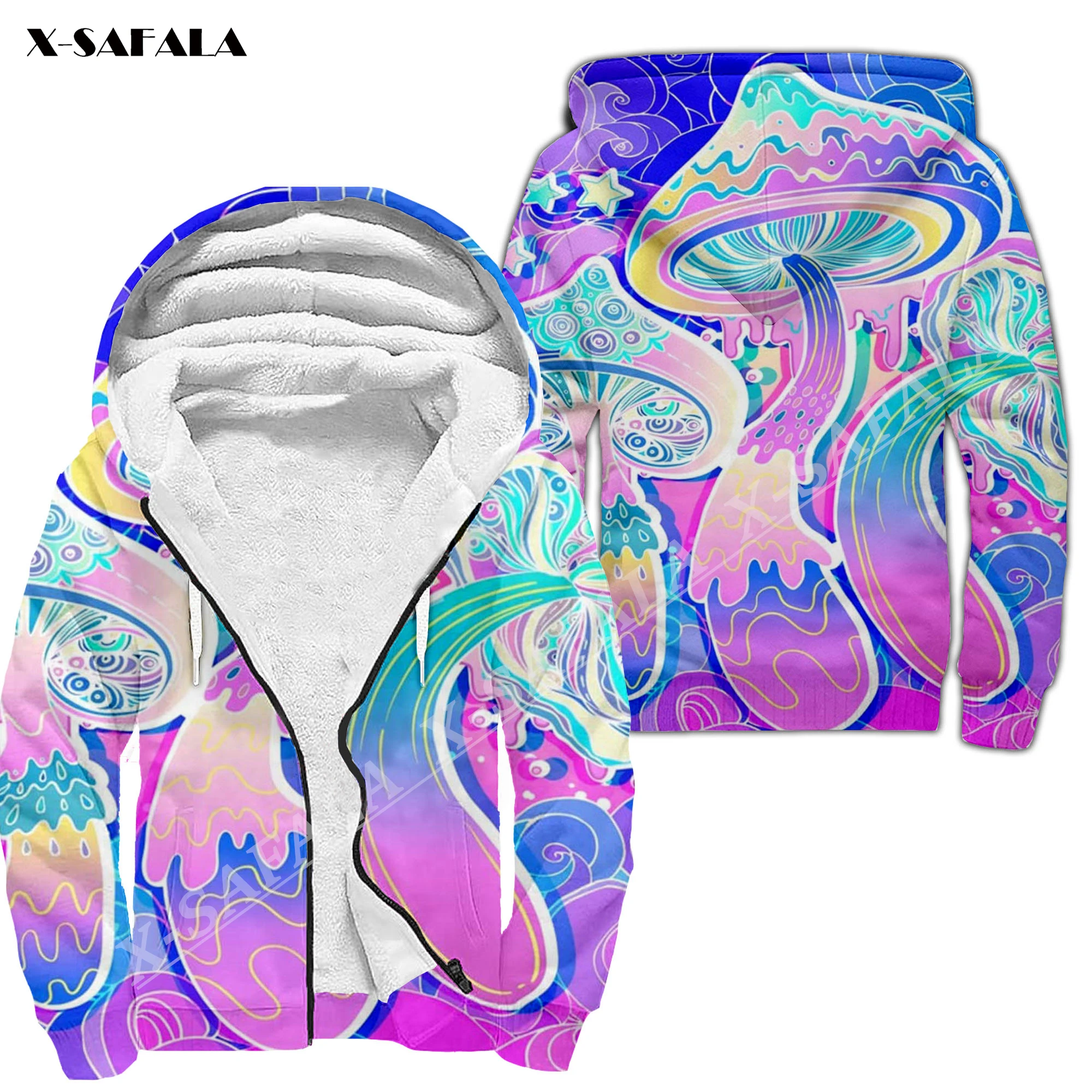 Trippy – veste à capuche en polaire chaude et épaisse avec fermeture éclair pour homme, imprimé en 3D, coupe-vent, motif champignon psychédélique, 8