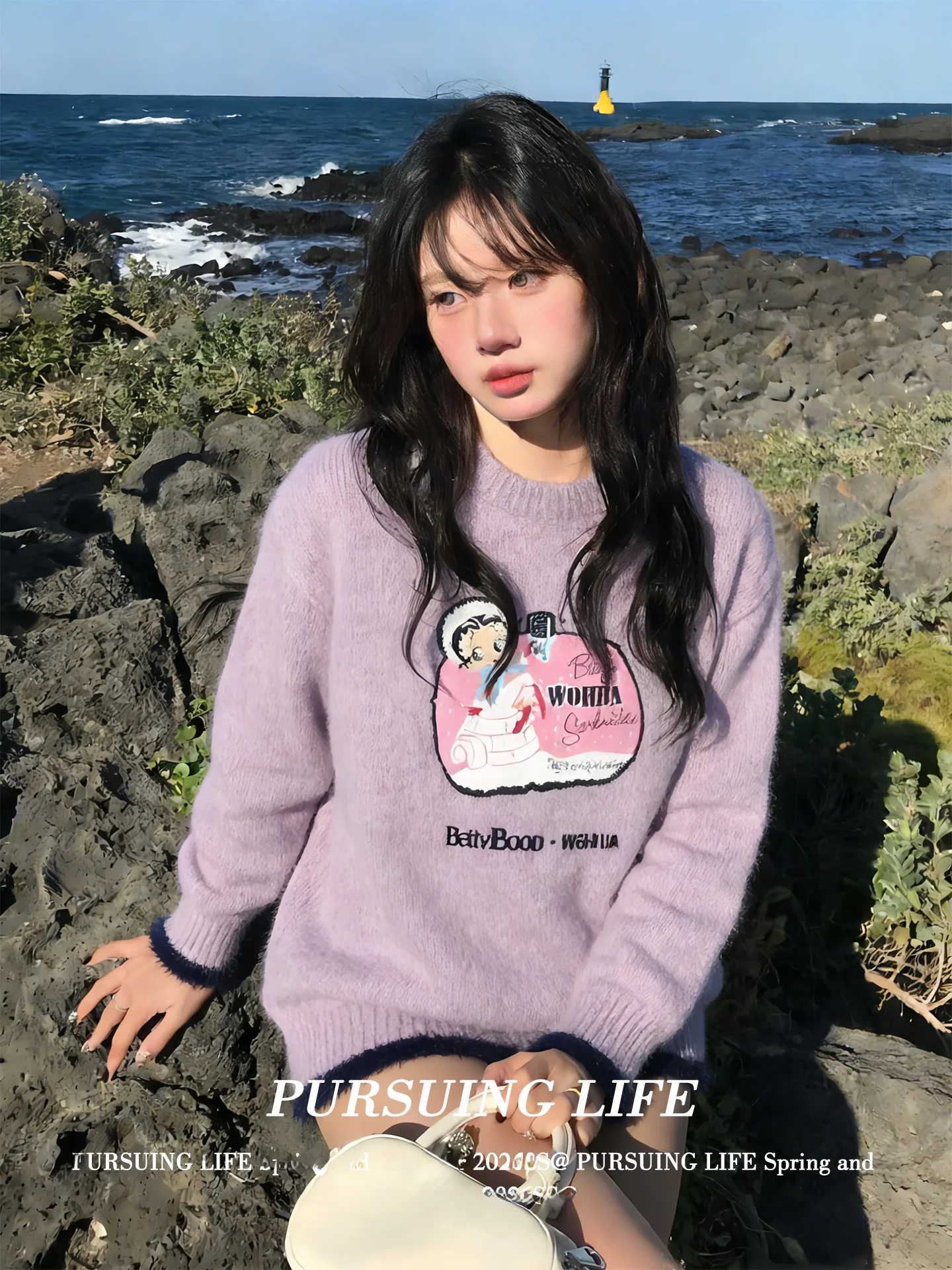 

Spring Gentle Wind Long Sleeve Women's Knitted Sweater Embroidered Patch Loose round Neck Pullover Casual Comfortable Top