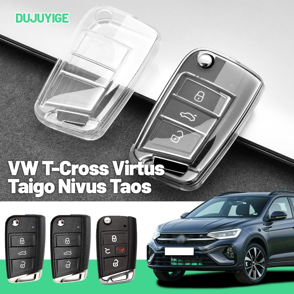 Clear TPU Car Key Case For VW T-Cross Virtus Taigo Nivus Taos Tayron Saveiro Key Fob Cover Protector Shell Auto Accessories