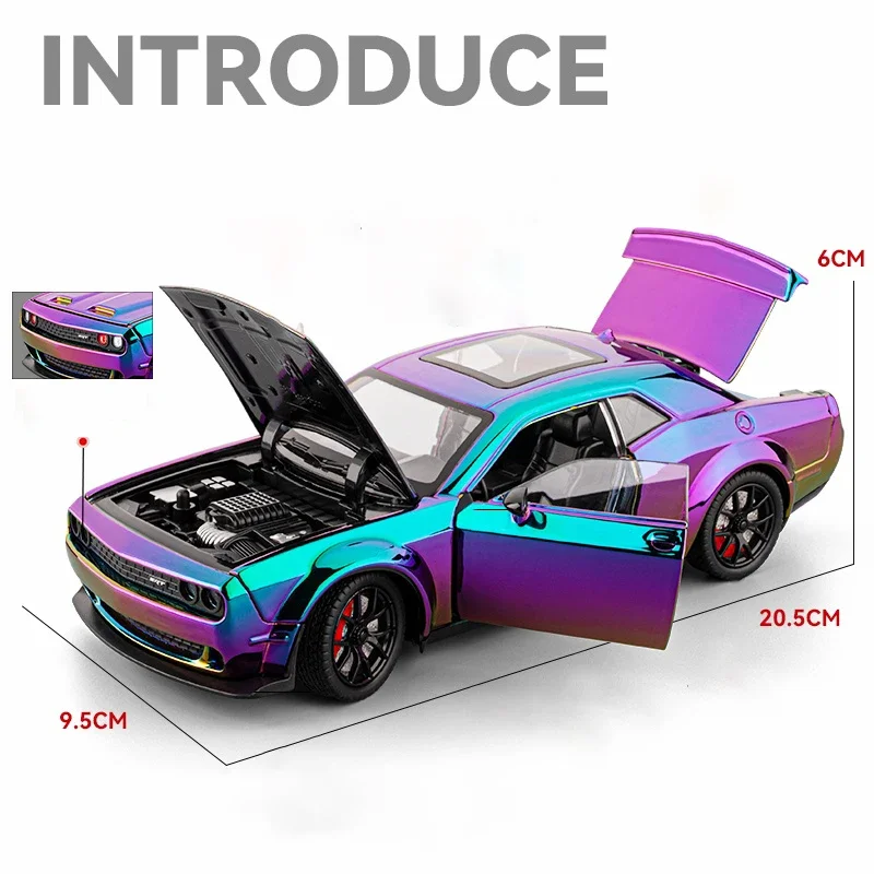 1:24 Dodge Challenger Hellcat Redeye 합금 자동차 모델 소리와 빛 풀백 어린이 장난감 수집품 생일 선물