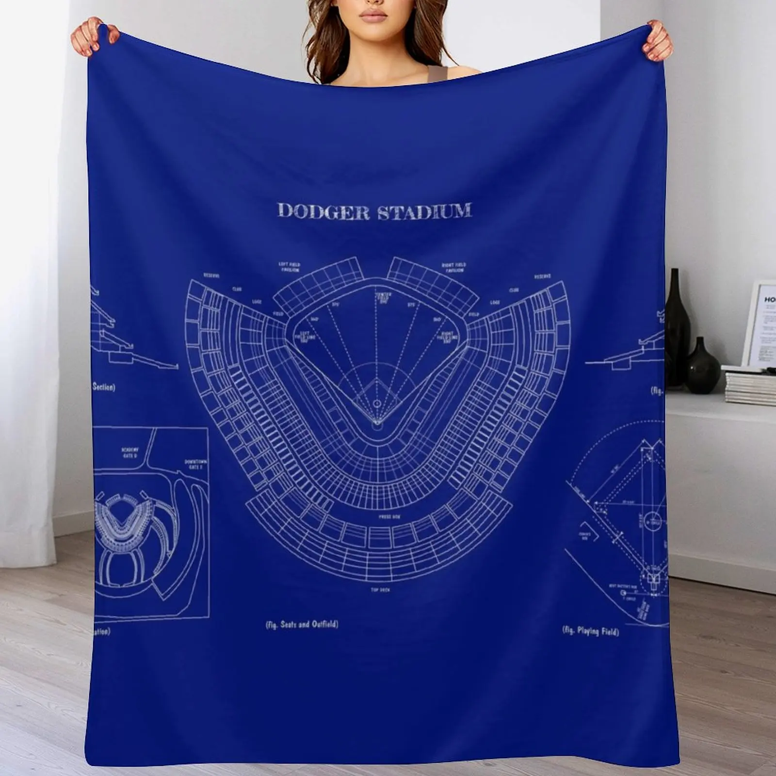 Dodger Stadium (White Stencil-No Background) Throw Blanket sofa bed Luxury Brand Blankets