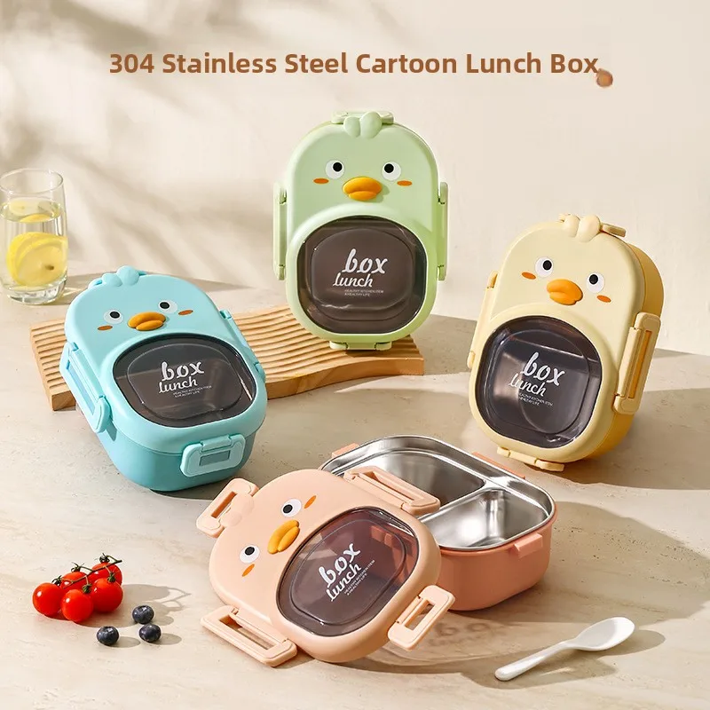 Portable Insulated 304 Stainless Steel Cartoon Divided Lunch Box High Aesthetic Value Student Children's Lunch Box Sealable