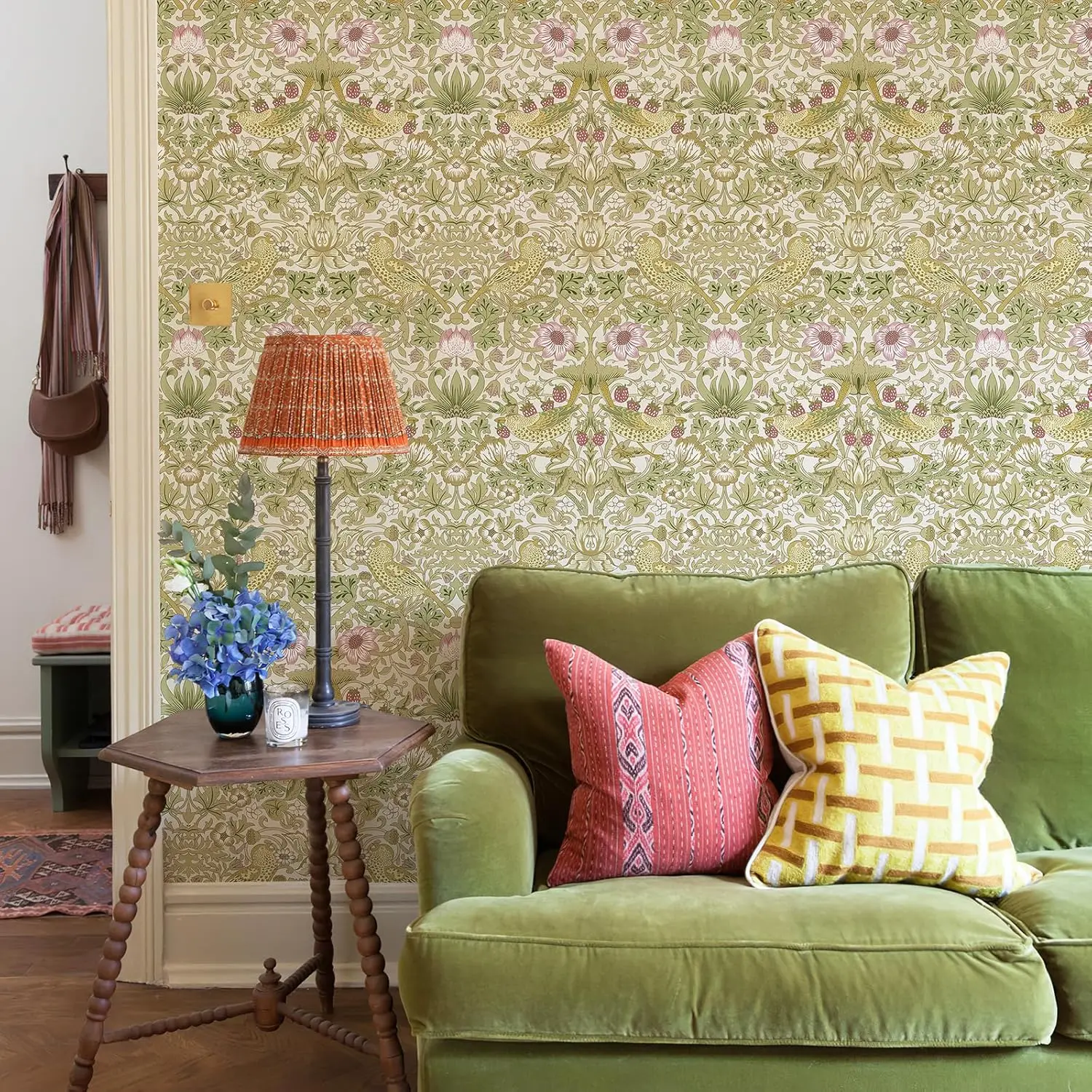 William Morris Strawberry Thief Wallpaper Self-Adhesive Vintage Floral Bird Peel and Stick Wallpaper for Furniture Home Decor