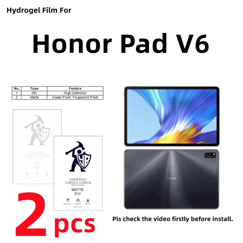 

2pcs HD Hydrogel Film For Honor Pad V6 Matte Screen Protector For Honor Pad V6 Clear/Frosted Full Cover Protective Film