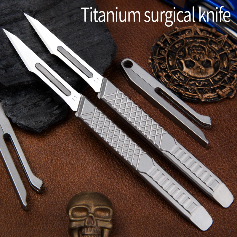 Titanium Alloy Scalpel Stainless Steel Blade Engraving Craft Knive Non-Slip Scalpel Paper Cutting DIY Knife Multifunction Tools