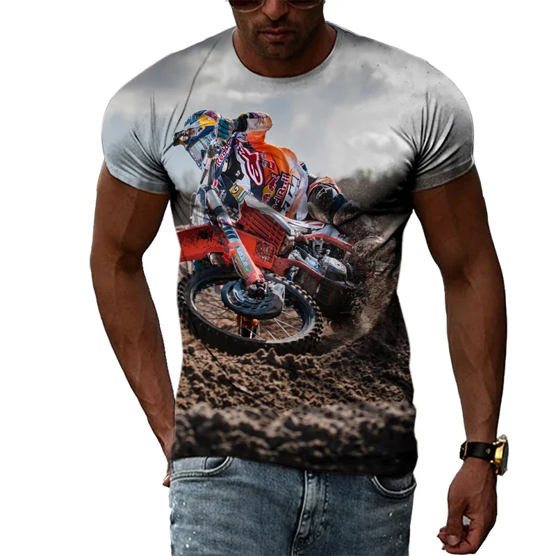 Summer Casual Print Short Sleeve T-shirts New 3D Men Fashion Motocross Graphic T Shirts Cool Locomotive Pattern T-shirts Tops