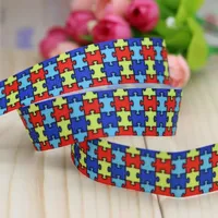 DHK 7/8'' 5yards autism printed grosgrain ribbon hair bow diy party decoration OEM Wholesale 22mm E728
