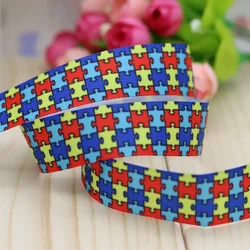 DHK 7/8'' 5yards autism printed grosgrain ribbon hair bow diy party decoration OEM Wholesale 22mm E728
