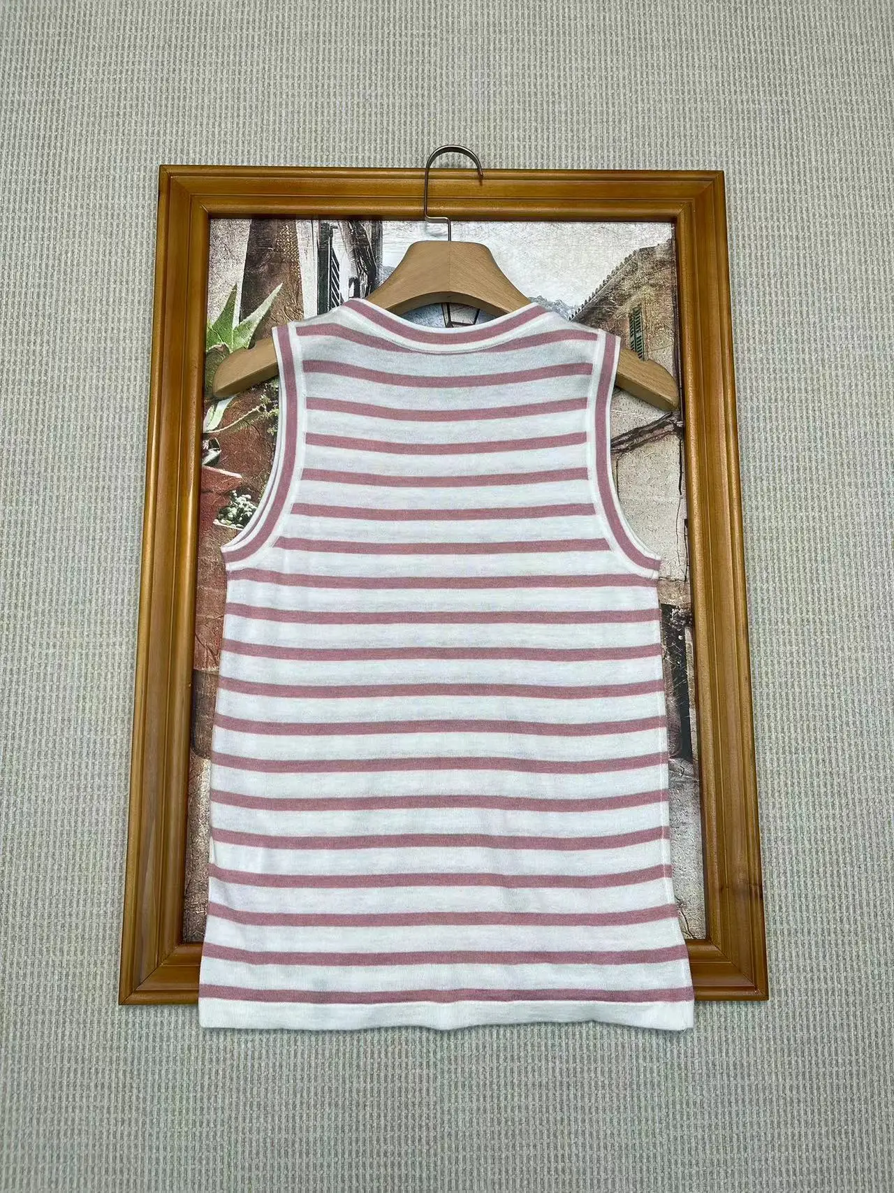 Beaded silk wool stripe knitted tank top