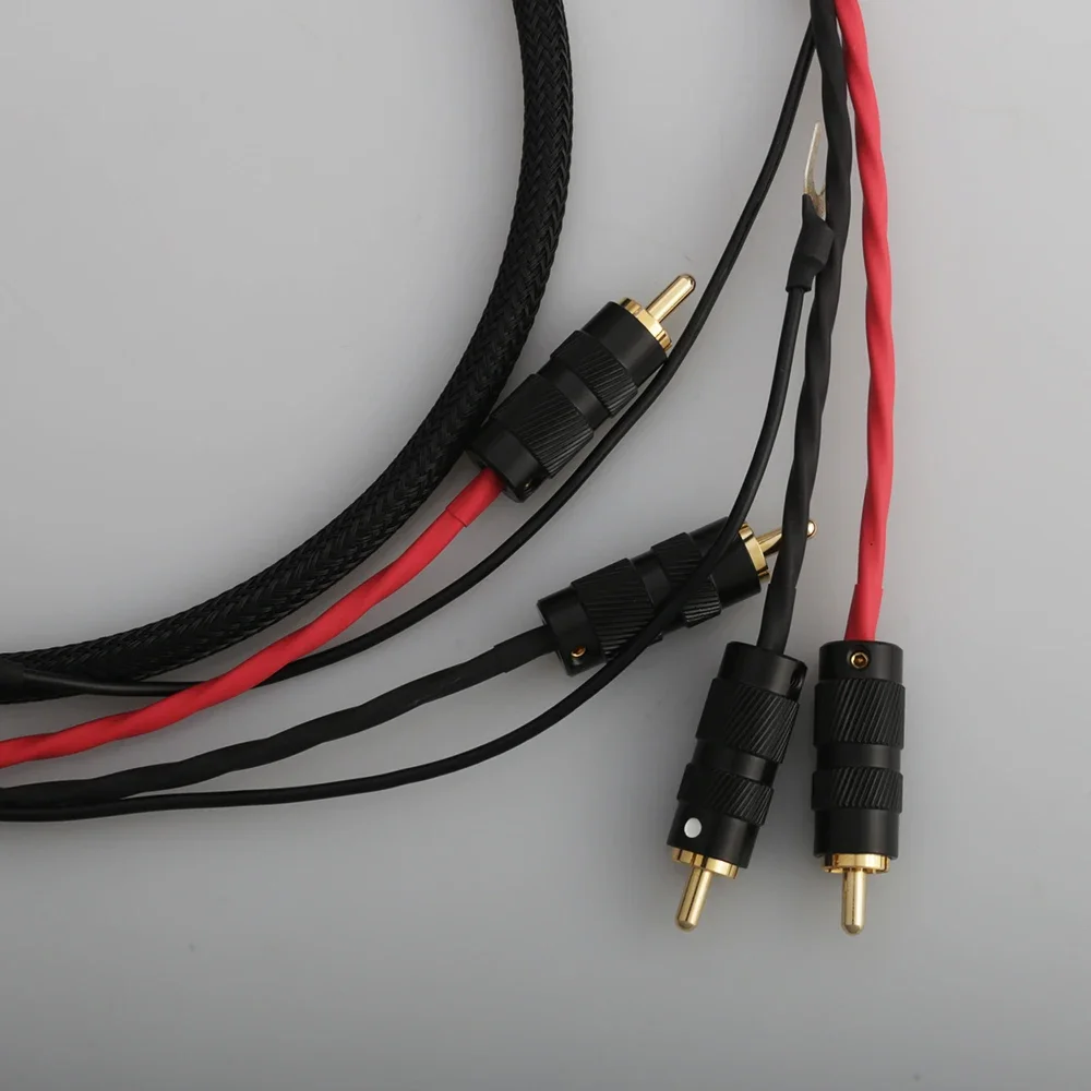 High Purity 2RCA to 2RCA Ground U Spade Plug Audio Phono Tonearm Cable with Ground Wire for LP Vinyl Record Player Signal Cable