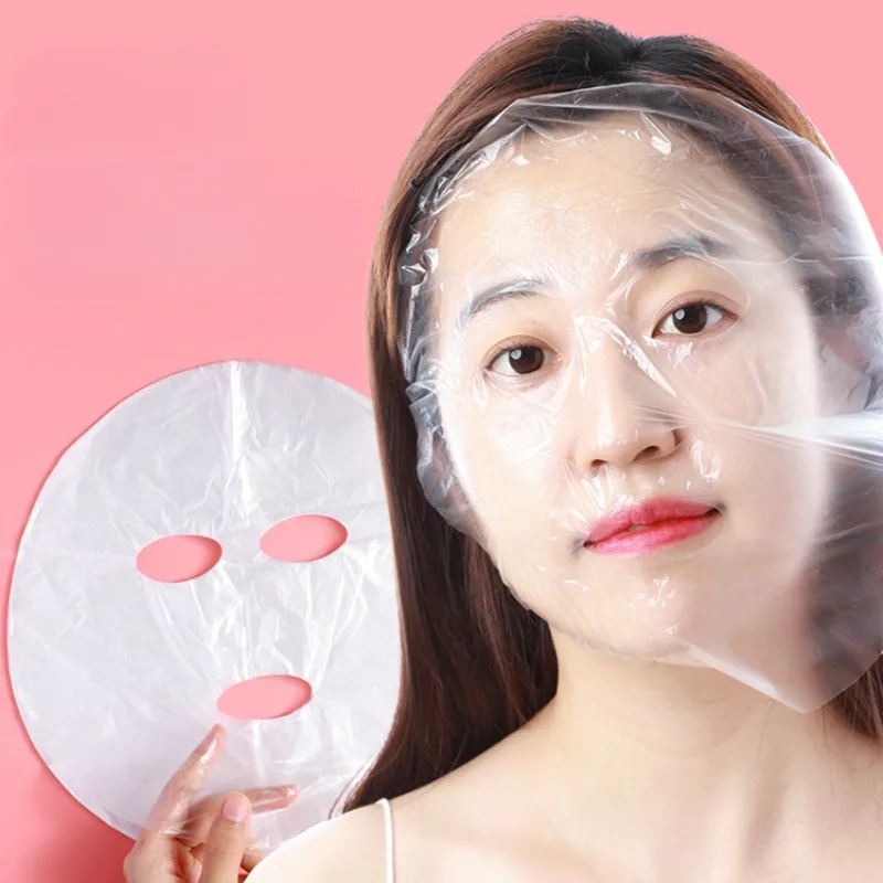 100Pcs Face Plastic Film Full Face Cleaner Mask Neck Stickers Paper Disposable Transparent PE Masks Wrap Facial Beauty Skin Care