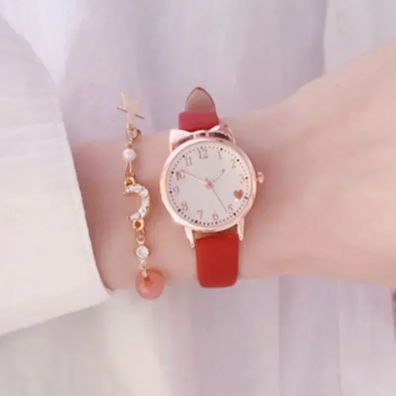 Reloj bonito para niños, conjunto de esfera Digital, relojes de cuarzo con correa de cuero, Reloj para niñas con esfera grande, Reloj Infantil sin caja para Mujer