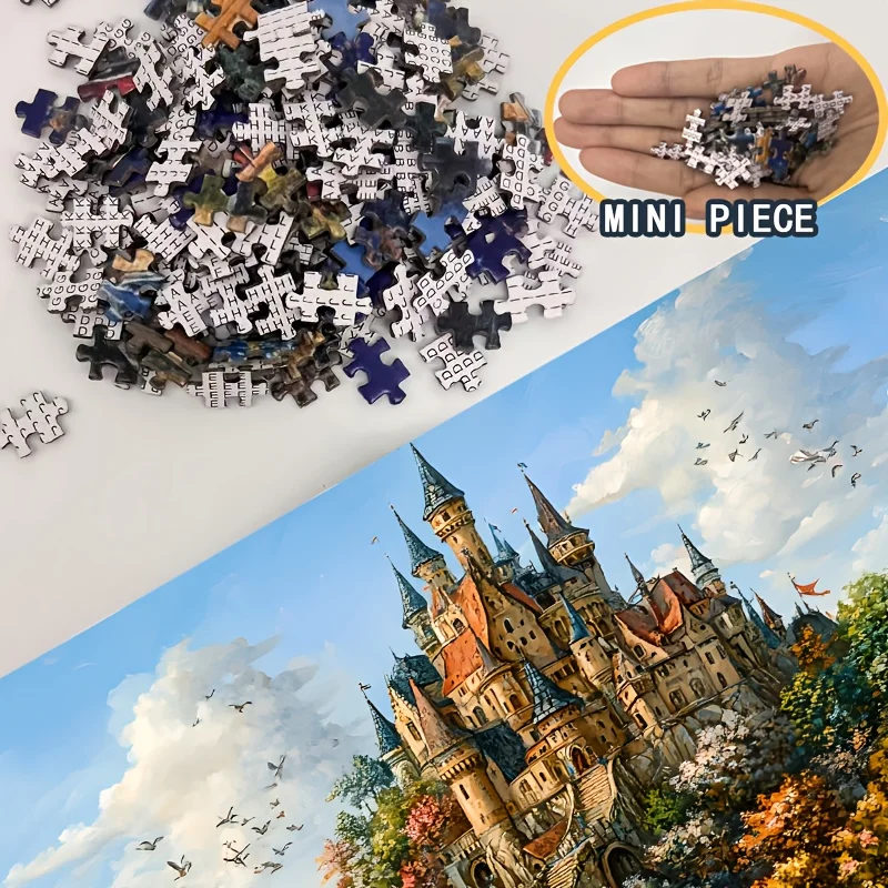 لغز صغير الحجم لغز شجرة القلعة 1000 قطعة ورقة بازل قطع لمحبي الطبيعة 38x38 سنتيمتر طباعة الغابات المسحورة