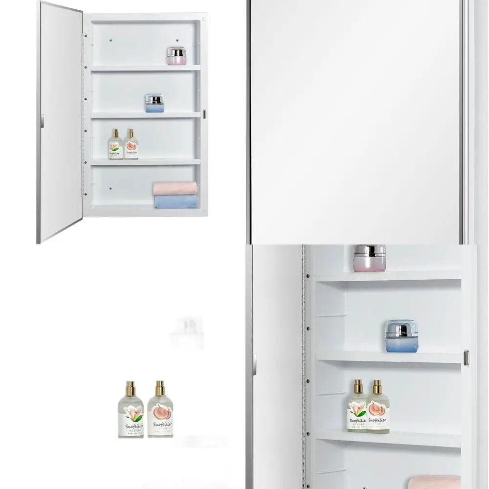 

Bathroom Mirror Cabinet with Medicine Storage, Suitable for Surface or Recessed Mounting