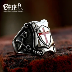 BEIER New Stainless Steel Templi Signvm Militie Ring For Man Personality Cross Knight Jewelry Wholesale Factory Price BR8-823