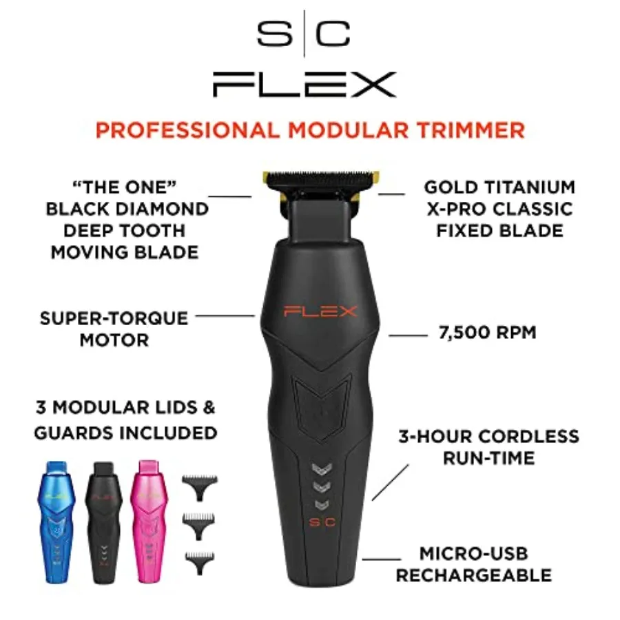 Professional modular cordless hair trimmer for barbershops, stainless steel blades, matte black finish, super-torque motor for