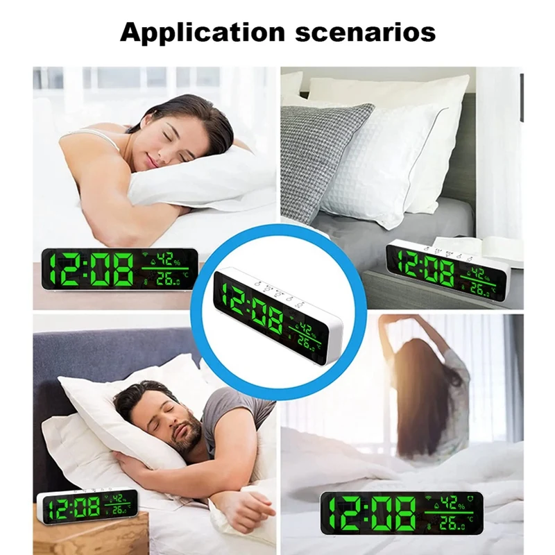 Tuya Wifi Temperature And Humidity Alarm Clock Multi-Function LED Digital Clock For Living Room, Farmhouse, Office