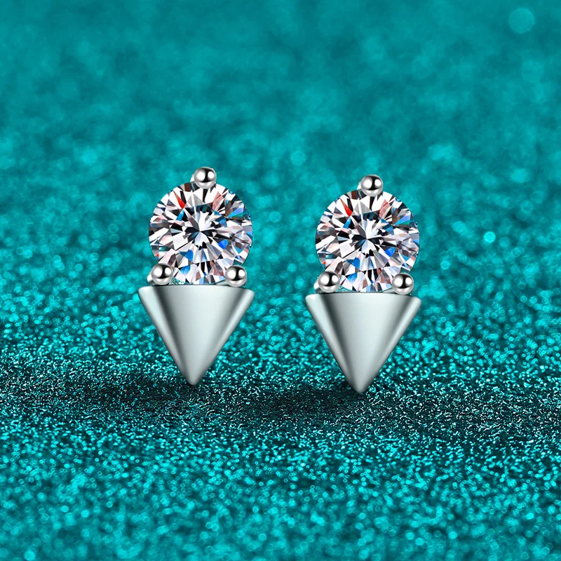 Triangle Minimalist Earrings Women's 1CT Moissanite PT950 Platinum - Hand-finished, ear-fitting, comfortable wear