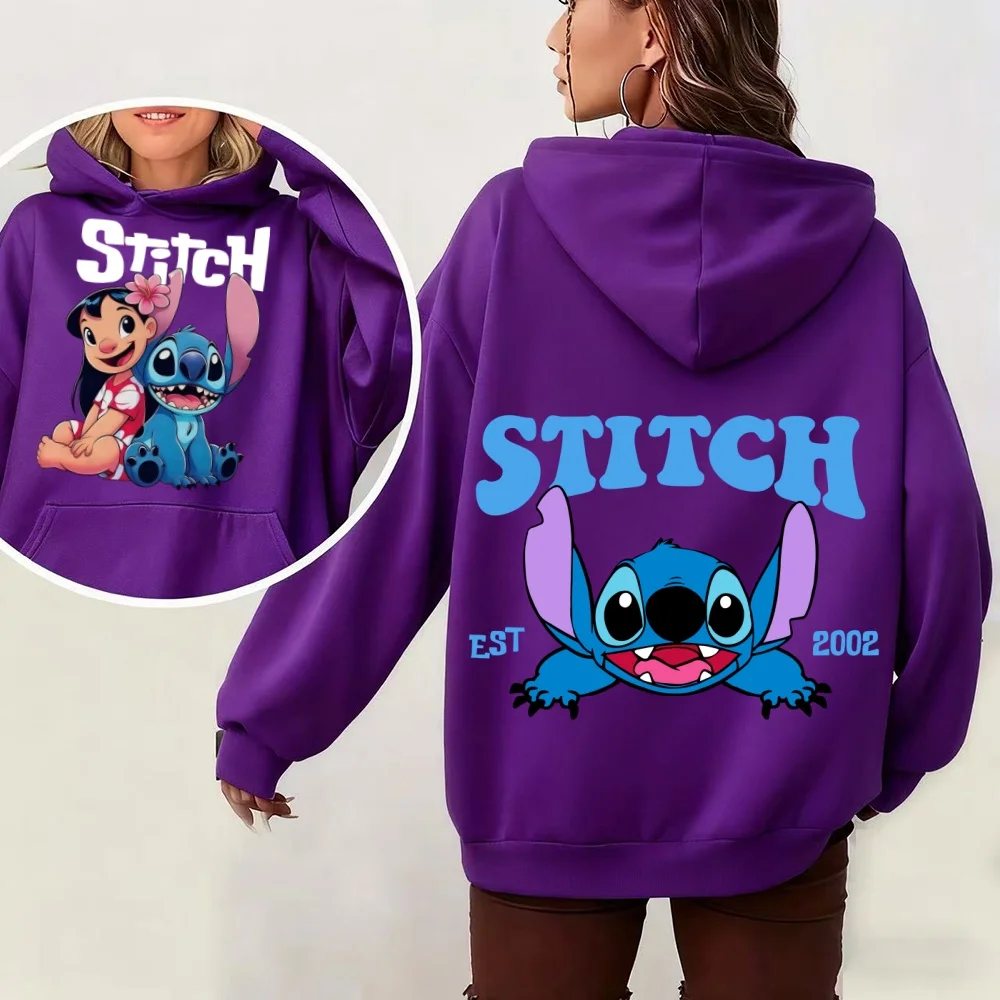 Disney Stitch damessweatshirt met capuchon herfst winter warme trui schattige cartoon print mode streetwear buitenactiviteiten