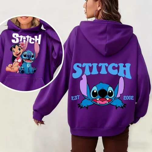 Sudadera con capucha de Disney Stitch para mujer, jersey cálido de otoño e invierno, ropa de calle con estampado de dibujos animados, actividades al aire libre