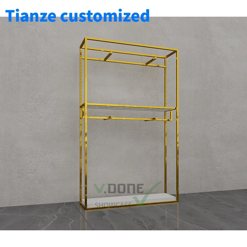 [Customized]Golden Wall luxury multi layer shelf rack clothing boutique clothes store shelf clothing display hanger stand r