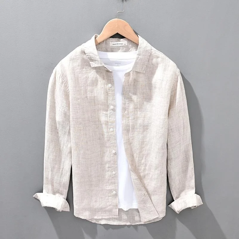

Spring Summer New Men's Pure Linen Long Sve irt Loose Large Size Color Cotton Linen Men's irt Stand Fit Decor...
