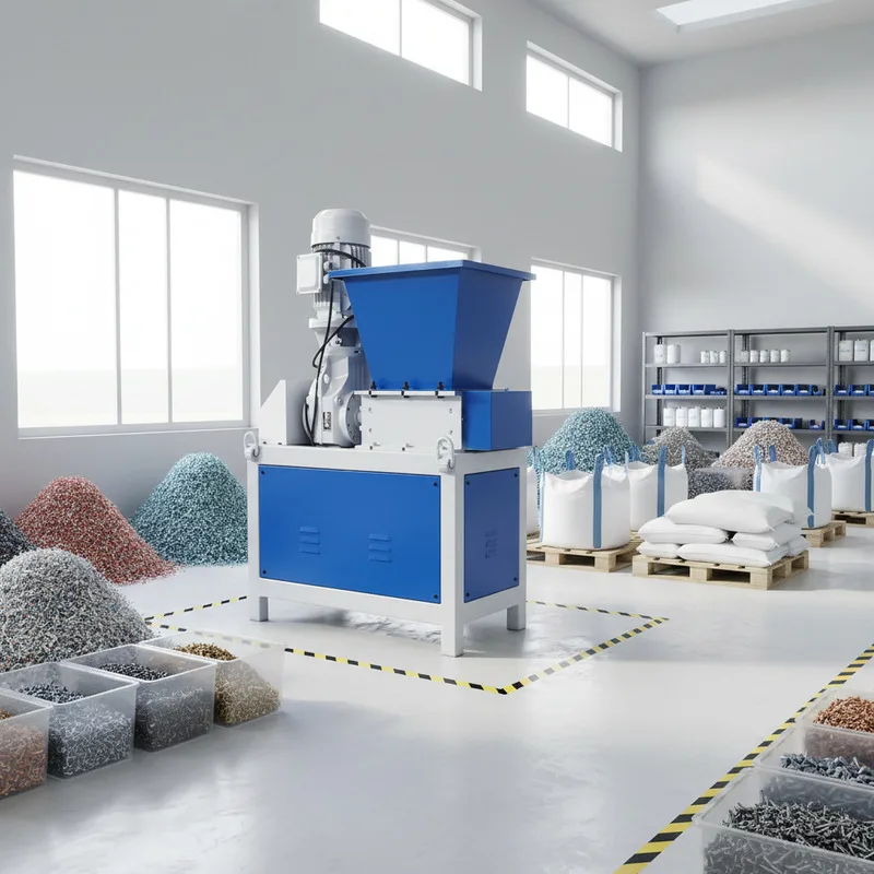 Dual-Shaft Motor-Driven Industrial Waste Shredder for Plastic & Metal with 4KW Power Carbon Steel Construction PS-1.5 Model